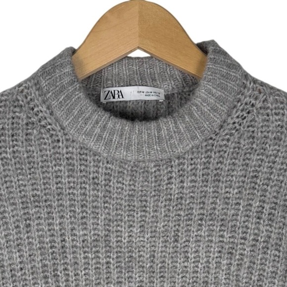 Zara Sweaters - Zara Chunky Shaker Knit Crew Neck Sweater Womens M Grey Ribbed Relaxed Fit